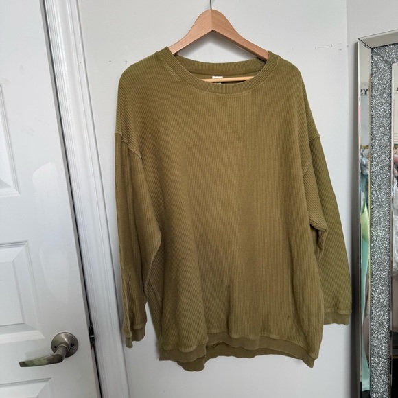 Aerie Vintage-Inspired Olive Ribbed Sweatshirt S oversized - Picture 2 of 6